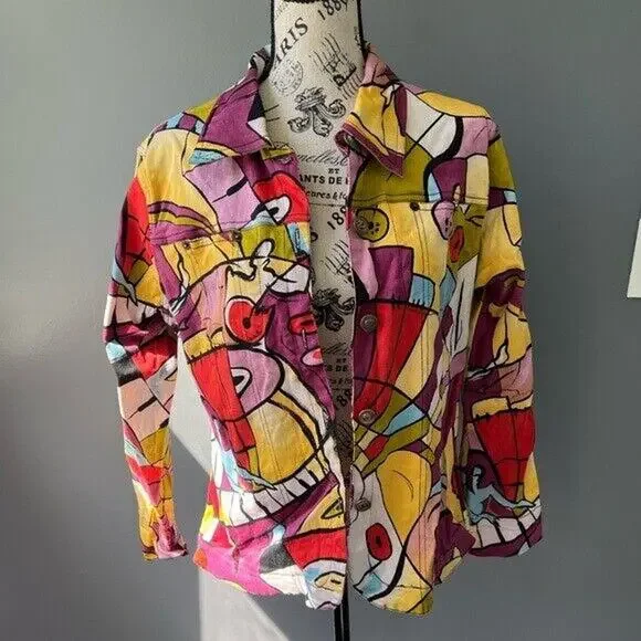 Vintage 90s mirror image surrealist multi colored patterned button up jacket - Picture 11 of 11
